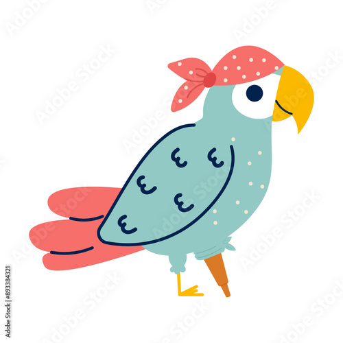 Pirate characters parrot flat style