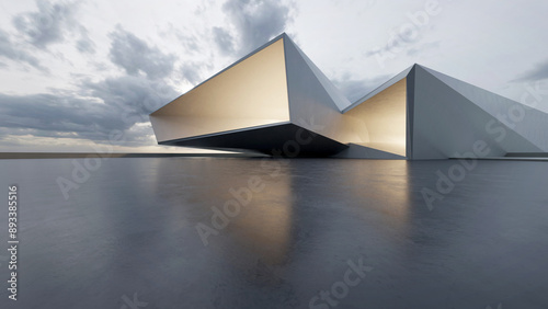 Fototapeta Naklejka Na Ścianę i Meble -  3d render of abstract structure futuristic architecture with bloom light, empty concrete floor