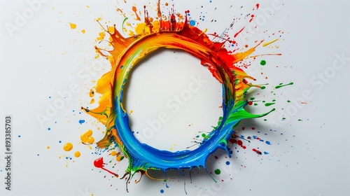 Plain colored background, compact paint splash ring in middle, rest clear