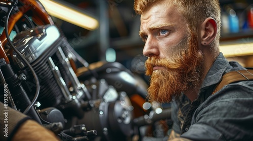 A man fixing a motorcycle. motorbike mechanic.