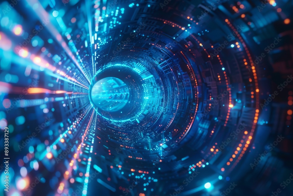 Fototapeta premium Abstract Digital Tunnel with Glowing Lights