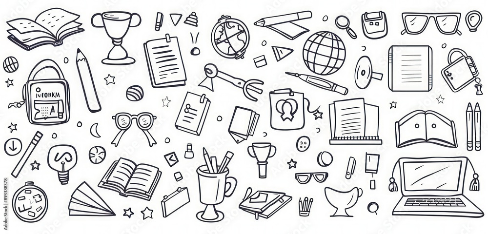 Black and white high-res vector of school icons, simple and detailed. Black and white high-res vector of school icons, simple and detailed.