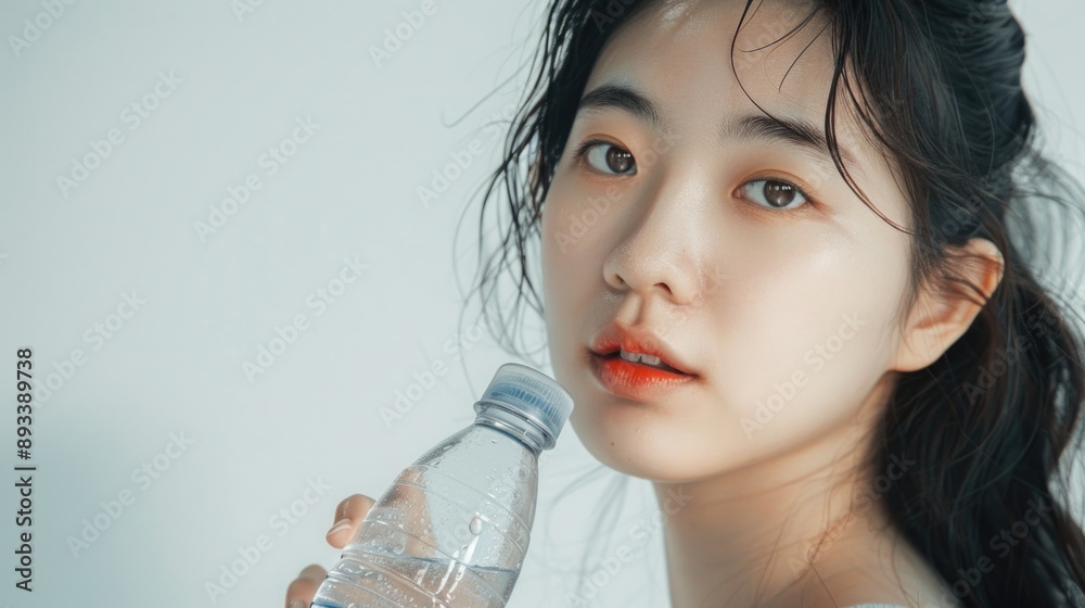 A person holding a bottle of water, useful for various situations A person holding a bottle of water, useful for various situations