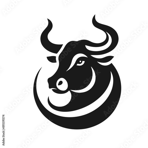 Clean black and white vector silhouette of a BULL logotype on white background