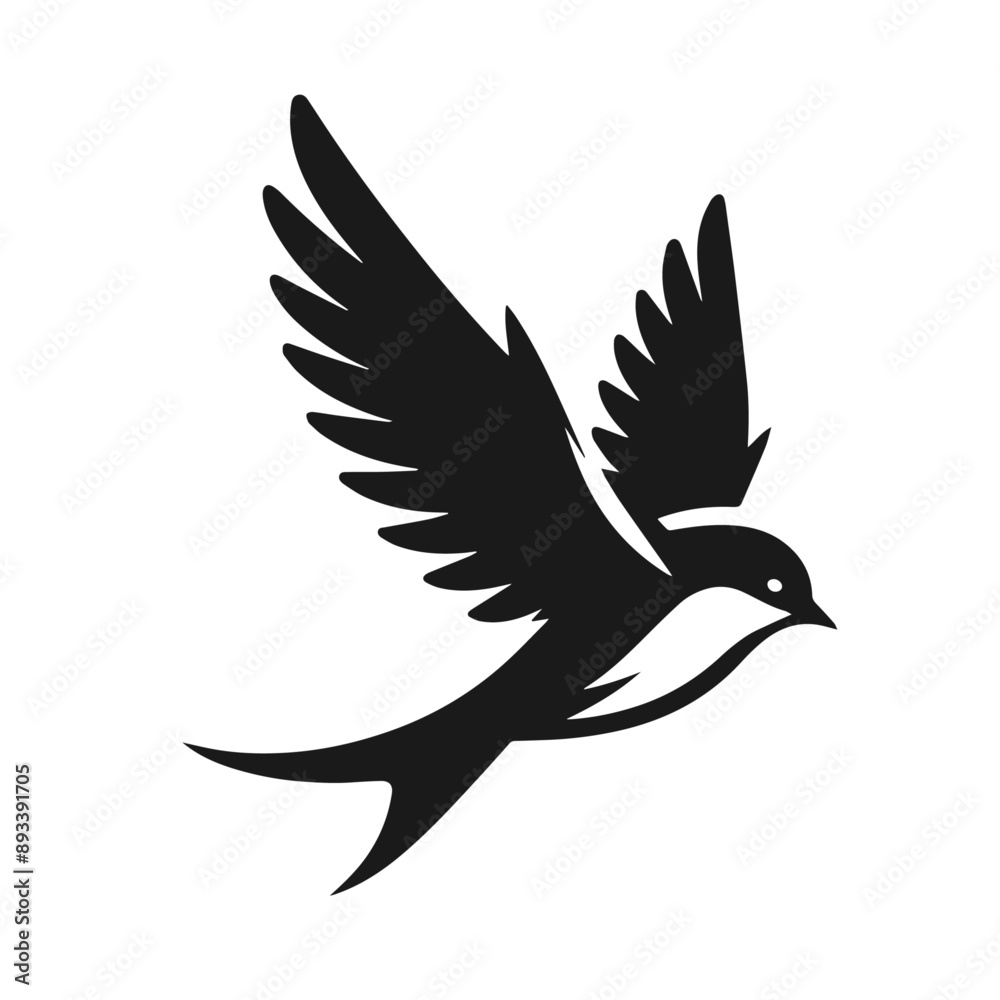 Clean black and white vector silhouette of a Bird logotype on white background Clean black and white vector silhouette of a Bird logotype on white background