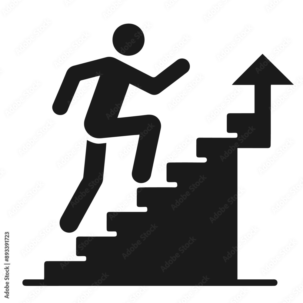 Clean black and white vector silhouette of a Stairs of Success logotype on white background Clean black and white vector silhouette of a Stairs of Success logotype on white background