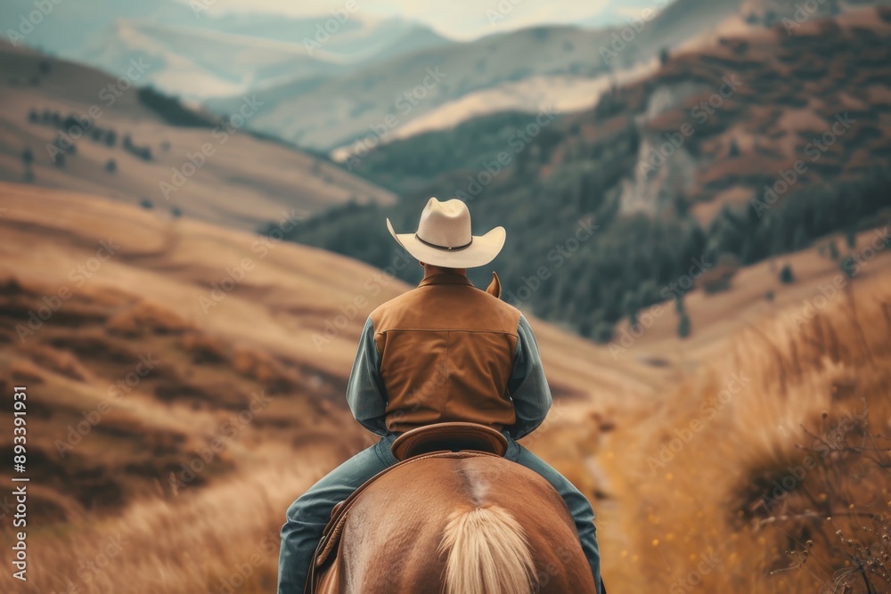 Cowboy Riding Through a Mountainous Landscape