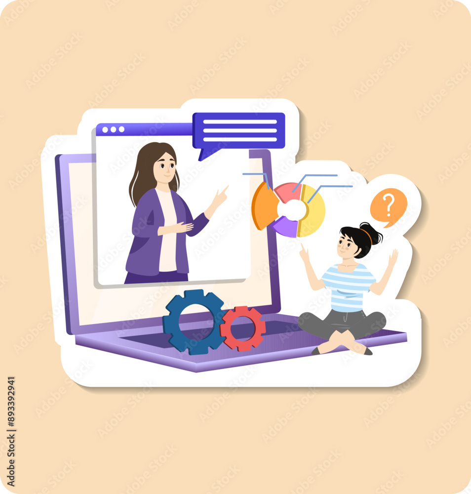 Businesswoman giving online presentation explaining charts and business strategy using laptop computer Businesswoman giving online presentation explaining charts and business strategy using laptop computer