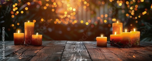 Wooden Table With Candles and Lights