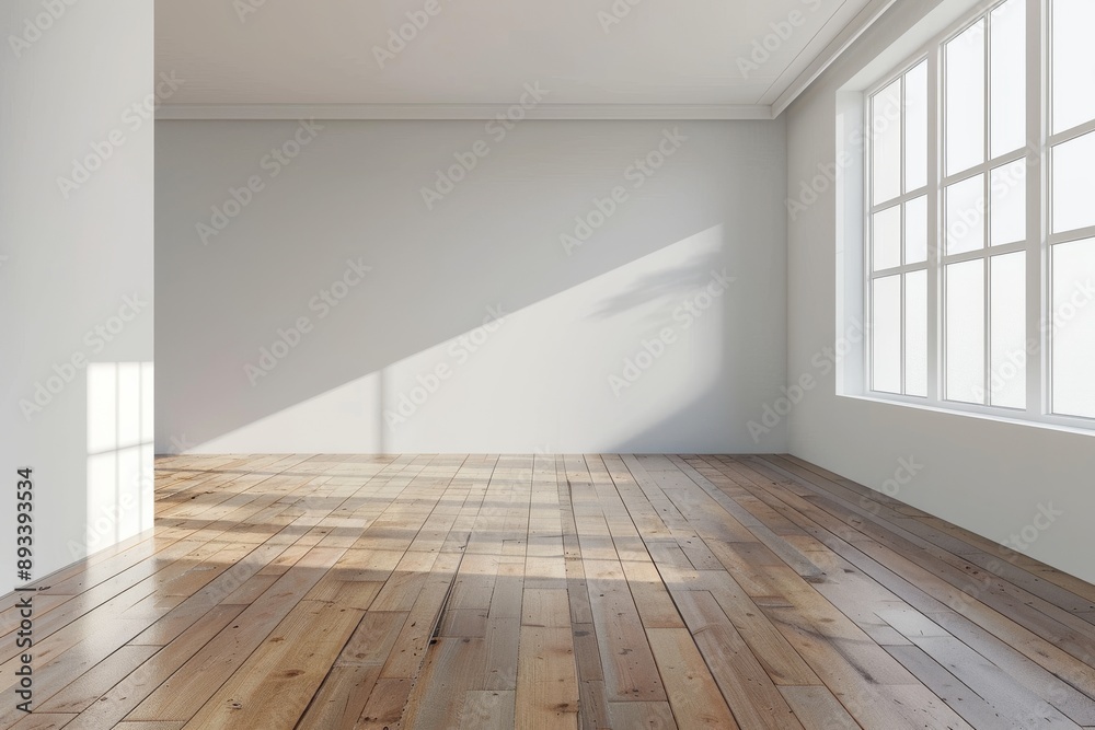 White empty room with window and wooden floor. White empty room with window and wooden floor.