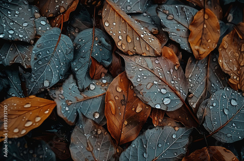 Wet Autumn Leaves Close Up