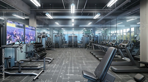 Obraz na płótnie corporate fitness center with state-of-the-art gym equipment and interactive workout screens w salonie