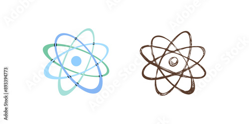 Flat and sketch style school Illustration. Atomic structure sketch. Back to School.