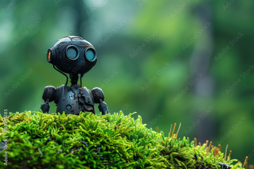 Inquisitive Robot in Lush Morning Forest Inquisitive Robot in Lush Morning Forest