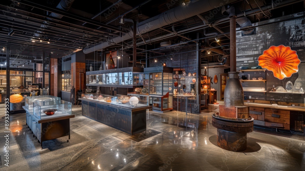corporate glassblowing studio with furnaces, molding tools, and an exhibition space for artistic creations corporate glassblowing studio with furnaces, molding tools, and an exhibition space for artistic creations
