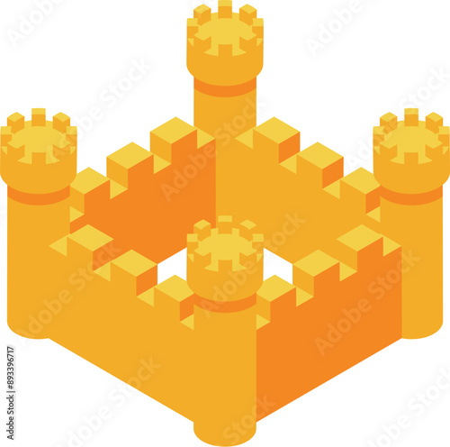 Isometric view of a medieval fortress with four towers, representing defense and security