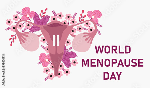 World Menopause Day banner. Womens health concept. Reproductive system with flowers. Vector illustration.	