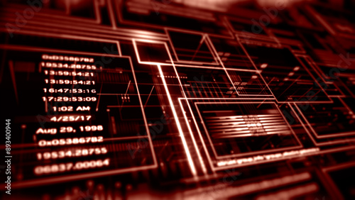 4K Futuristic background with digital data code and HUD elements. Perfect for text titles and horizontal displays.