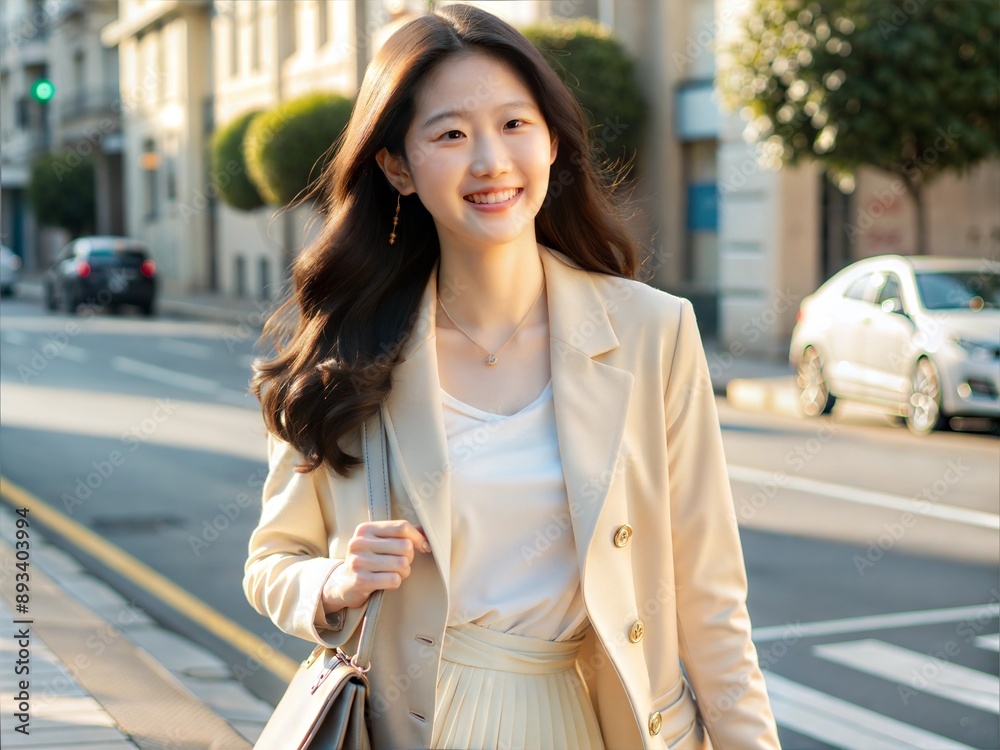 Fototapeta premium ショッピングのために外に出る魅力的な日本人モデルの女の子