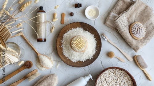 Natural Bath Accessories on White Background