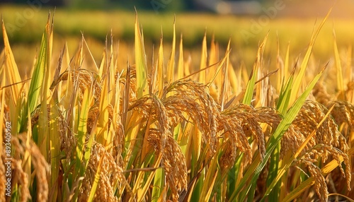 ripe yellow rice field close up agroturism photo