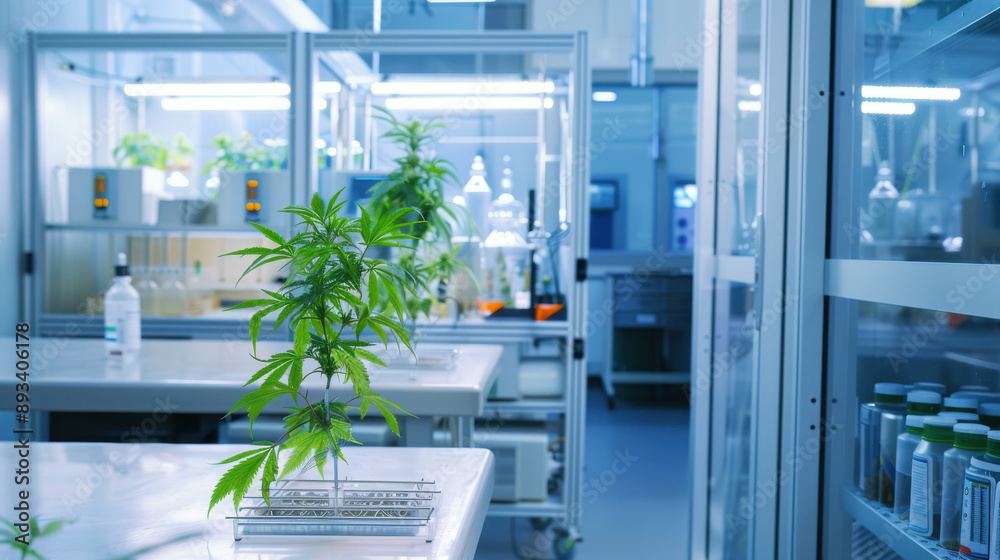 Obraz premium Innovative lab setup for cannabis cultivation with advanced technology