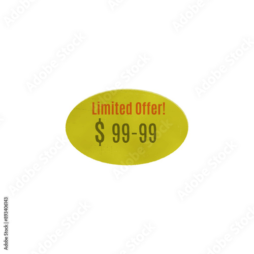 Adhesive paper yellow oval price tag vector icon, best price label blank, limited offer, sticker of special discounts, coupon