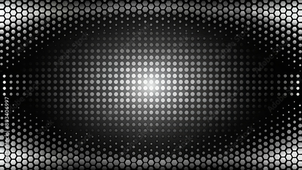 Dark geometric pattern of black and white dots creates modern abstract background with ample empty space for text overlay. Dark geometric pattern of black and white dots creates modern abstract background with ample empty space for text overlay.