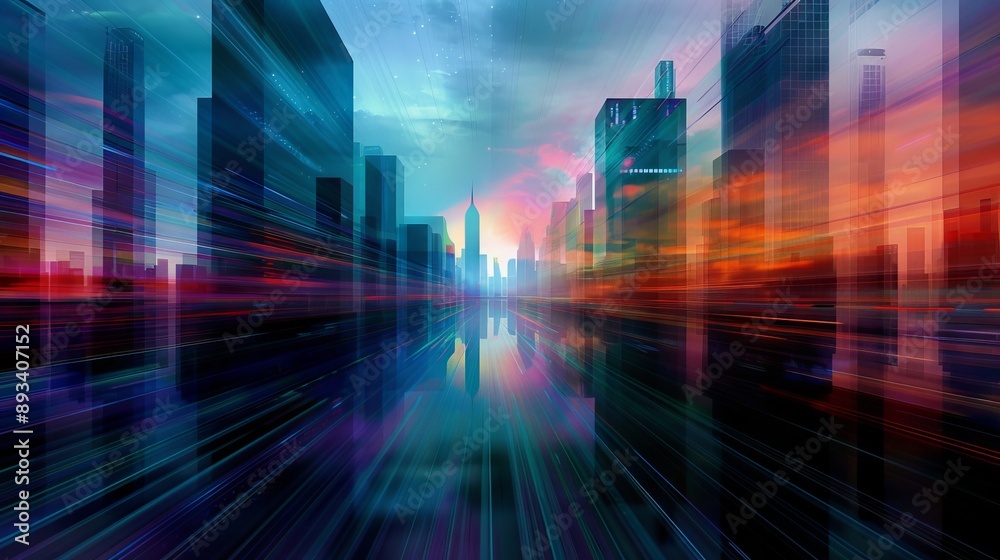 Cities constructed from beams of light that shift and reform with the movement Cities constructed from beams of light that shift and reform with the movement