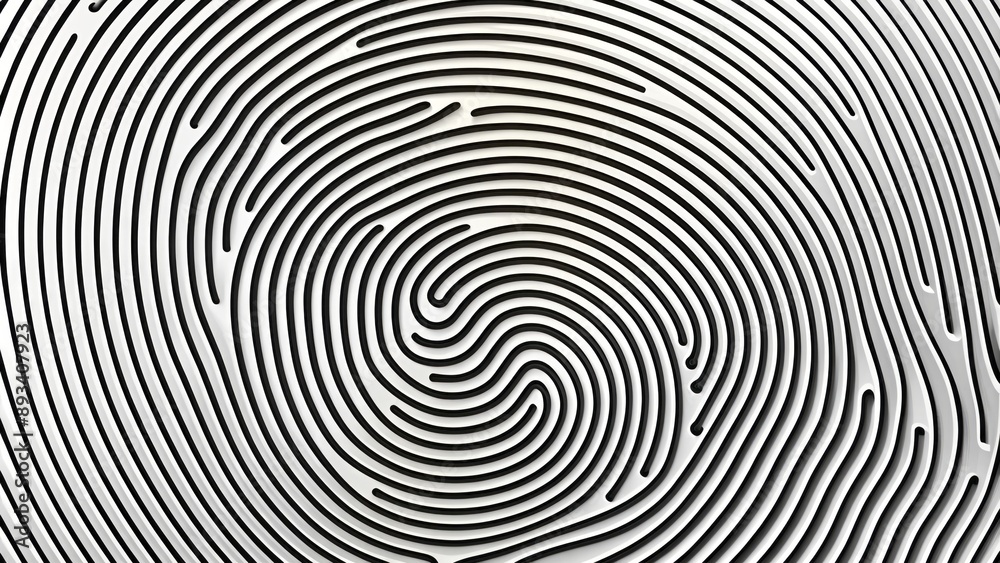 Intricate labyrinthine design featuring wavy black lines swirling around abstract fingerprint patterns on a white background. Intricate labyrinthine design featuring wavy black lines swirling around abstract fingerprint patterns on a white background.