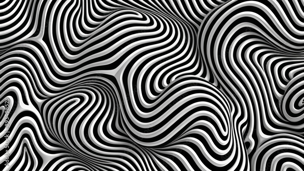 custom made wallpaper toronto digitalIntricate labyrinthine design featuring wavy black and white abstract shapes, resembling fingerprints, in a mesmerizing repeating pattern.