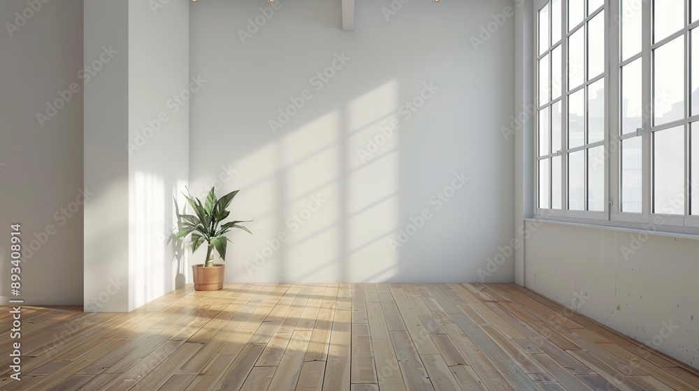 Modern empty room with wooden floor and large white plain wall Modern empty room with wooden floor and large white plain wall