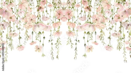 Fototapeta Naklejka Na Ścianę i Meble -  Delicate hanging pastel flowers illustration