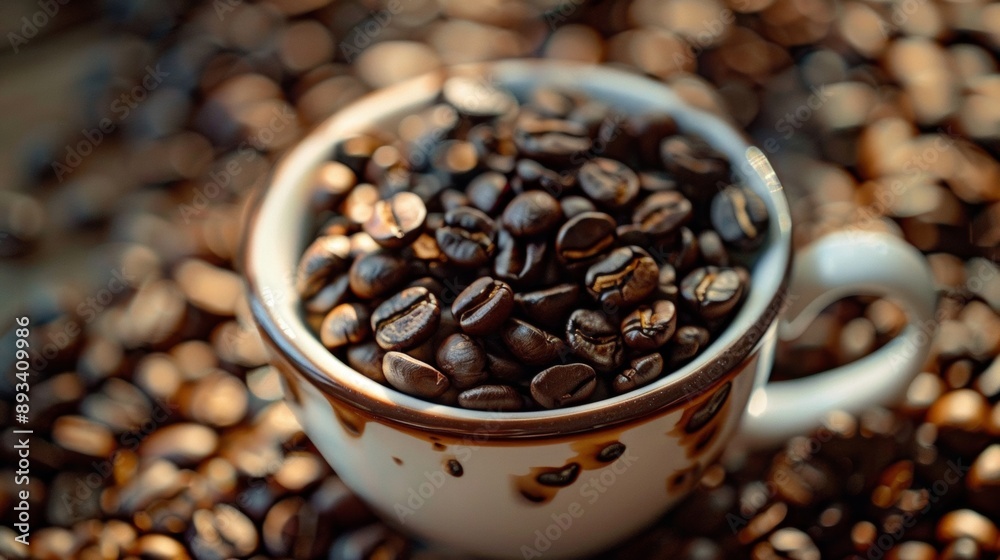 Fototapeta premium Coffee Beans Overflowing from a Cup