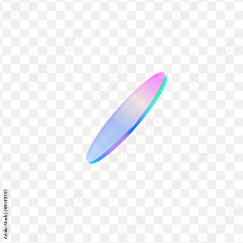 Holographic glass circle, 3d vector round glass cylinder shape plate with glare, realistic transparent glossy lens