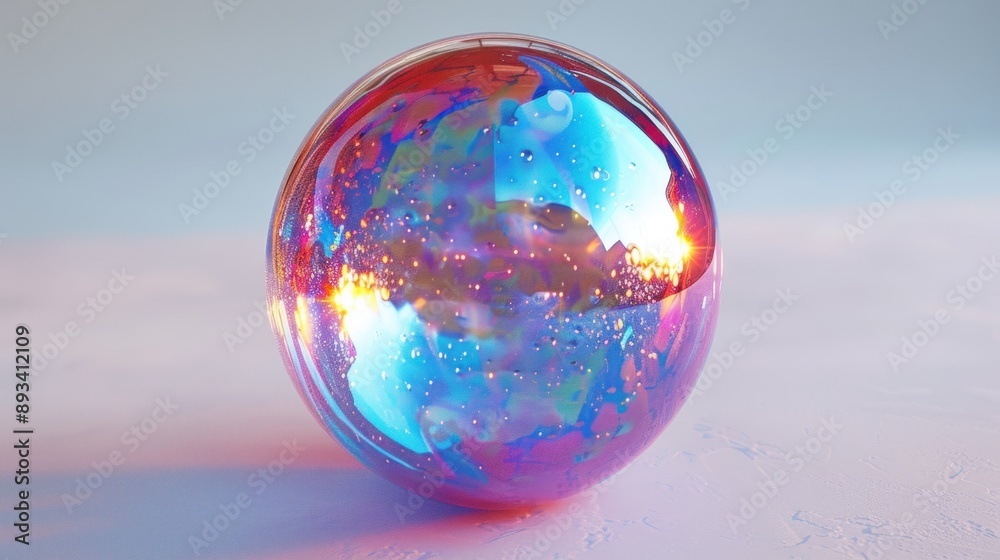 A Reflective Glass Sphere with Iridescent Colors A Reflective Glass Sphere with Iridescent Colors
