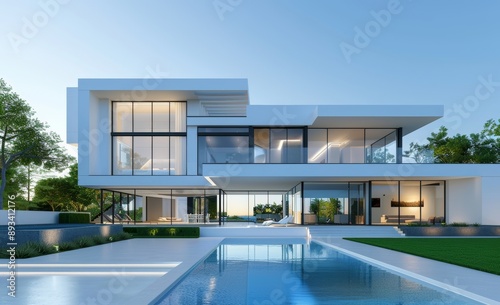 Wallpaper Mural Modern house with a pool and terrace Torontodigital.ca