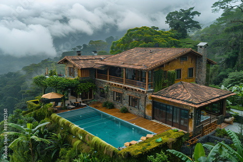 Luxurious Living in a Secluded Costa Rican Home with Sparkling Blue Pool Generated by AI