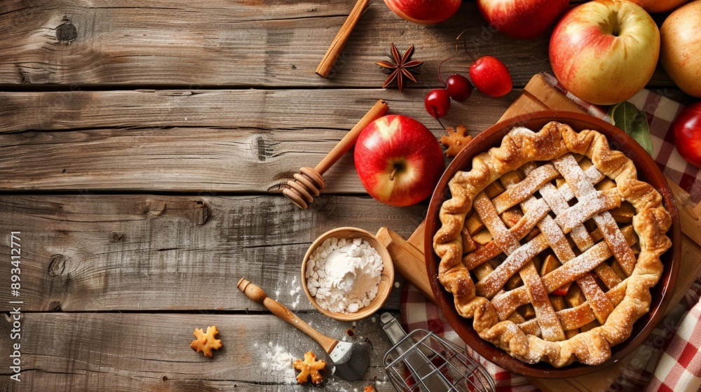 Homemade Apple Pie on Wooden Background Homemade Apple Pie on Wooden Background
