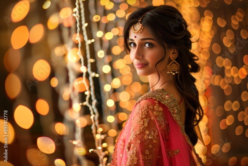 indian woman on traditional Anarkali suit photo