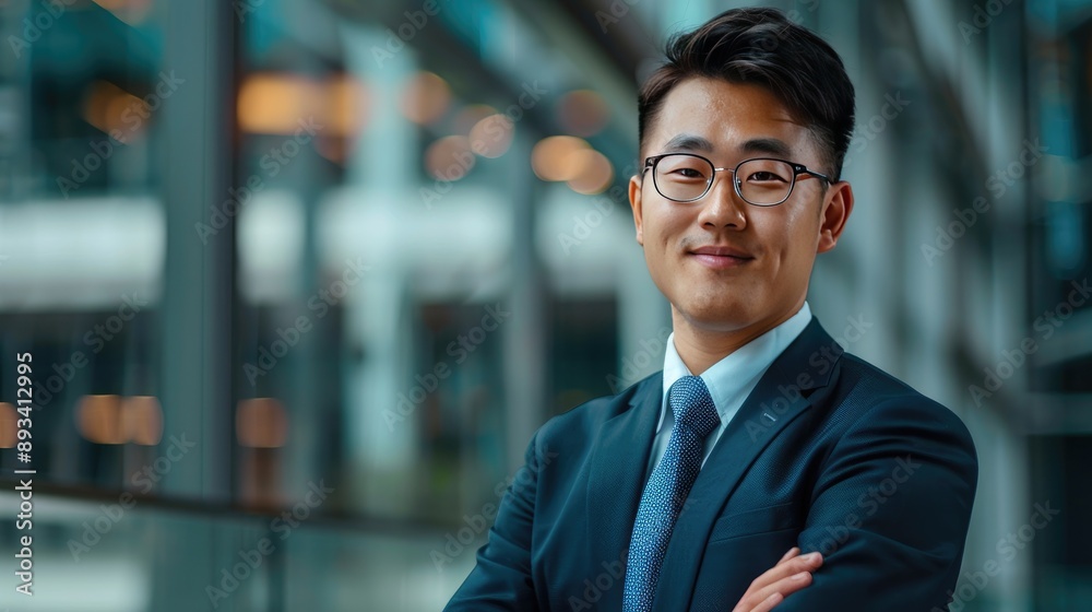 Professional portrait of a young Asian businessman in office attire, emphasizing his confidence and success. Professional portrait of a young Asian businessman in office attire, emphasizing his confidence and success.