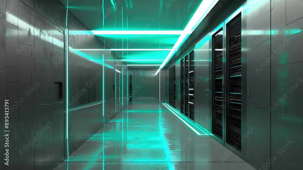 Modern Data Center Featuring Turquoise Accents Modern Data Center Featuring Turquoise Accents