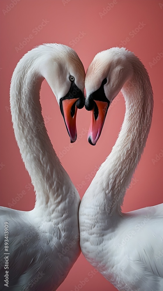 Naklejka premium Swans Forming Heart Shape with Necks Symbolic Romantic Concept