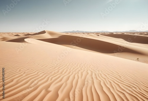 Endless, vast desert with golden sand on a warm, sunny day