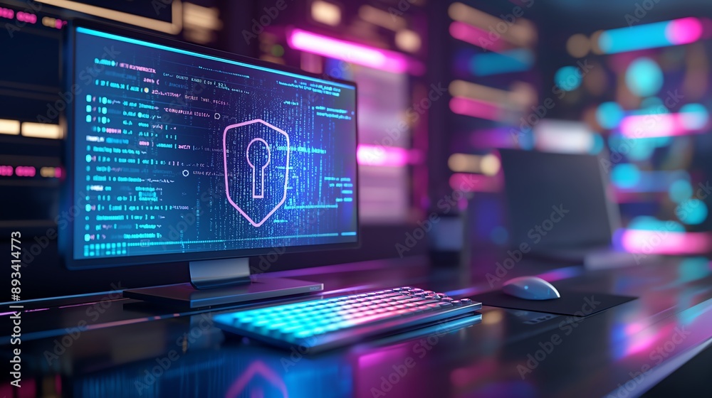 A hacker is sitting at a computer terminal with a glowing screen. The terminal is displaying a security breach. A hacker is sitting at a computer terminal with a glowing screen. The terminal is displaying a security breach.