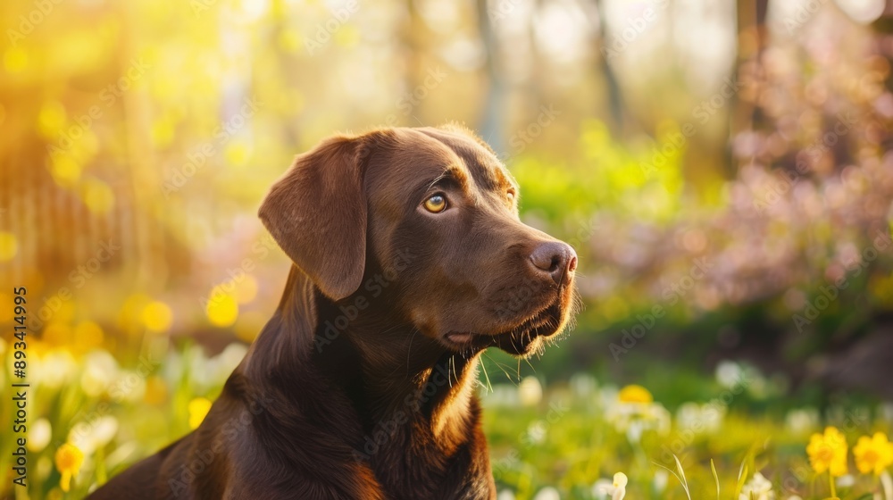 Chocolate Labrador Retriever in a Spring Meadow Chocolate Labrador Retriever in a Spring Meadow