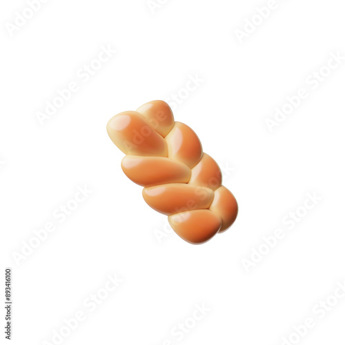 3D of a baguette in the shape of a wheat ear on a white background