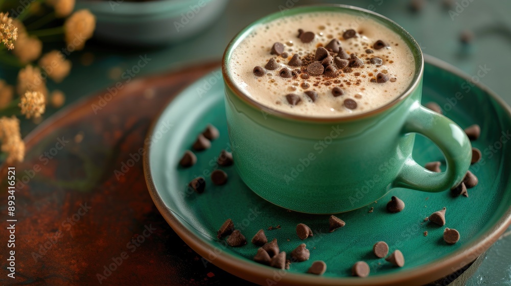 Green Mug and Plate with Cappuccino Delight Green Mug and Plate with Cappuccino Delight