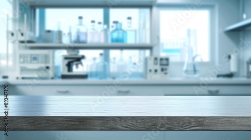Wallpaper Mural Clean Lab Table with Blurred Scientific Equipment Background Torontodigital.ca