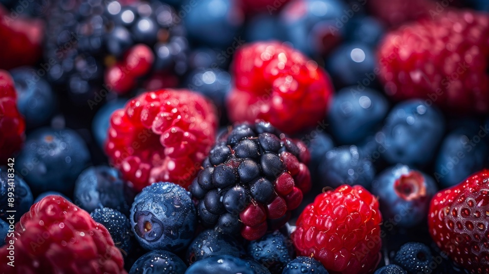 Close-Up of Fresh Berries with Dew Drops Close-Up of Fresh Berries with Dew Drops